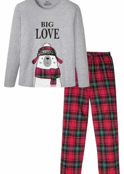 bonprix Pyjamas|Große Größen|Pyjama mit Bio-Baumwolle und langen Ärmeln hellgrau meliert
