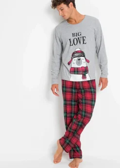 bonprix Pyjamas|Große Größen|Pyjama mit Bio-Baumwolle und langen Ärmeln hellgrau meliert