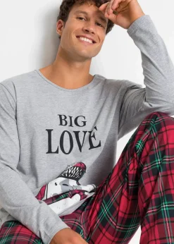 bonprix Pyjamas|Große Größen|Pyjama mit Bio-Baumwolle und langen Ärmeln hellgrau meliert