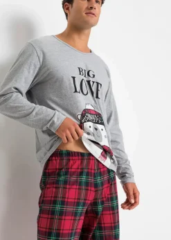 bonprix Pyjamas|Große Größen|Pyjama mit Bio-Baumwolle und langen Ärmeln hellgrau meliert