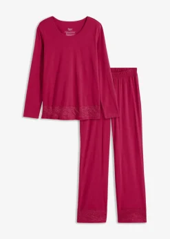 bonprix Wäsche·Nachtwäsche|Nachtwäsche|Pyjama mit dezenter Spitze magenta