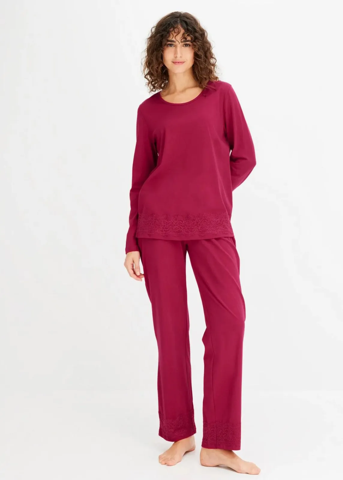 bonprix Wäsche·Nachtwäsche|Nachtwäsche|Pyjama mit dezenter Spitze magenta