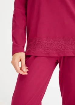 bonprix Wäsche·Nachtwäsche|Nachtwäsche|Pyjama mit dezenter Spitze magenta