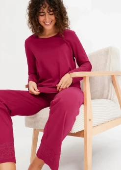 bonprix Wäsche·Nachtwäsche|Nachtwäsche|Pyjama mit dezenter Spitze magenta