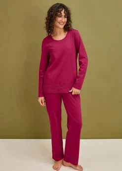 bonprix Wäsche·Nachtwäsche|Nachtwäsche|Pyjama mit dezenter Spitze magenta