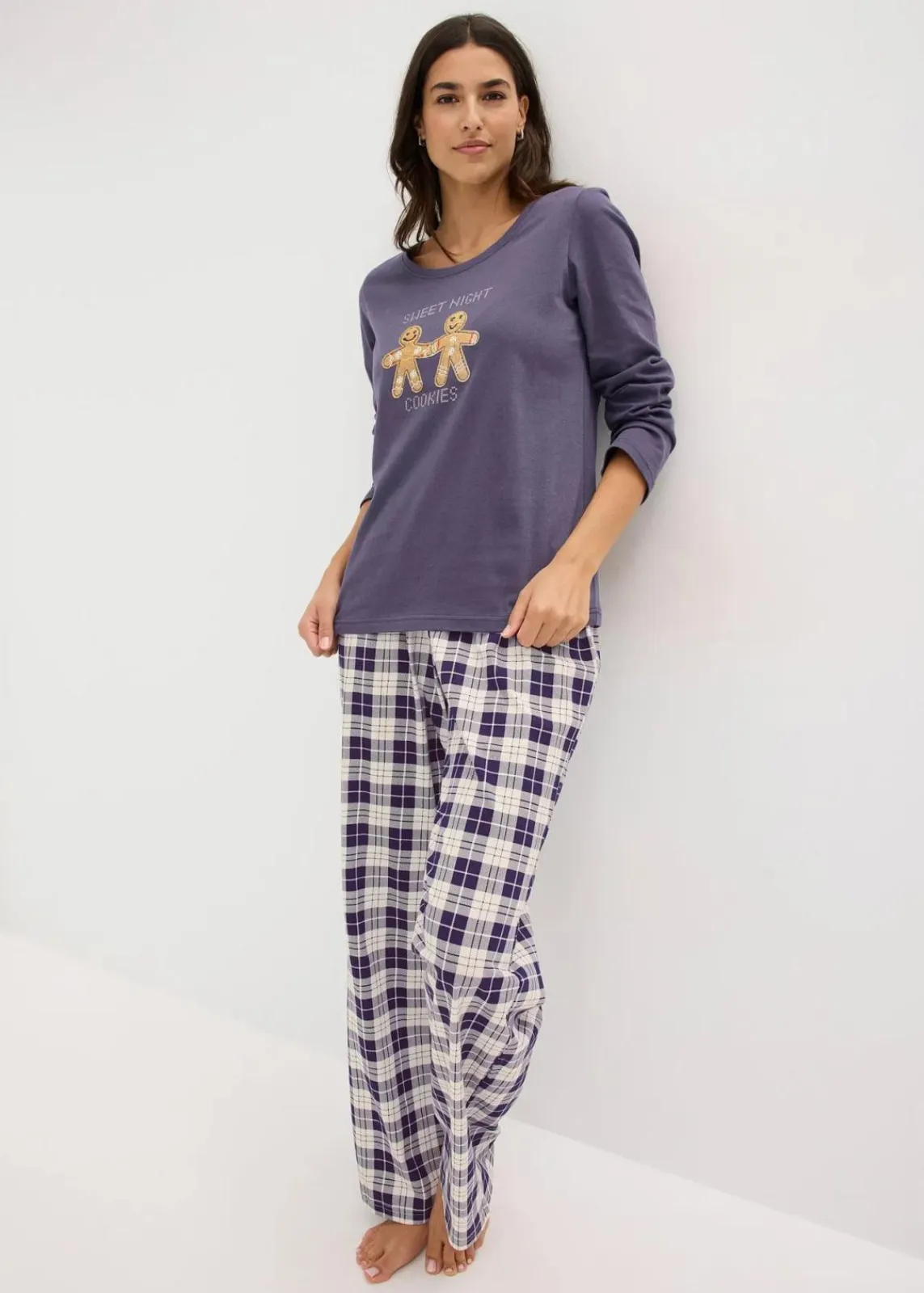 bonprix Wäsche·Nachtwäsche|Nachtwäsche|Pyjama mit Flanellhose blaubeere kariert