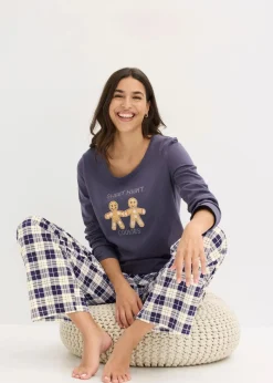 bonprix Wäsche·Nachtwäsche|Nachtwäsche|Pyjama mit Flanellhose blaubeere kariert