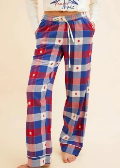 bonprix Wäsche·Nachtwäsche|Nachtwäsche|Pyjama mit Flanellhose naturbeige/dunkelrot kariert