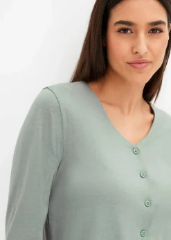 bonprix Wäsche·Nachtwäsche|Nachtwäsche|Pyjama mit Knopfleiste graugrün/naturmeliert geblümt