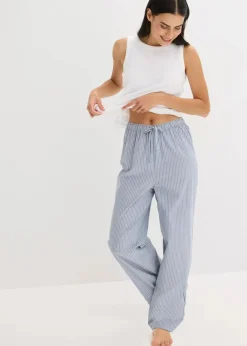 bonprix Wäsche·Nachtwäsche|Nachtwäsche|Pyjama mit Ripp Top und gewebter Hose weiß/jeansblau gestreift