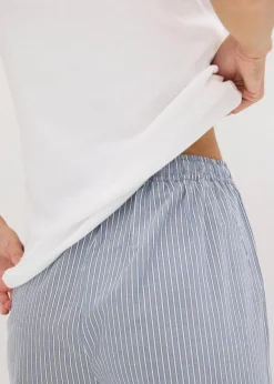 bonprix Wäsche·Nachtwäsche|Nachtwäsche|Pyjama mit Ripp Top und gewebter Hose weiß/jeansblau gestreift