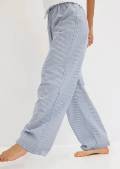 bonprix Wäsche·Nachtwäsche|Nachtwäsche|Pyjama mit Ripp Top und gewebter Hose weiß/jeansblau gestreift