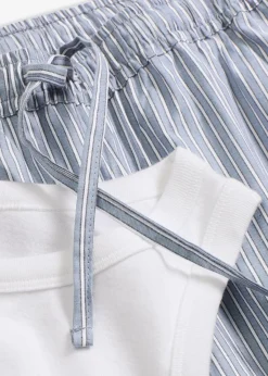 bonprix Wäsche·Nachtwäsche|Nachtwäsche|Pyjama mit Ripp Top und gewebter Hose weiß/jeansblau gestreift