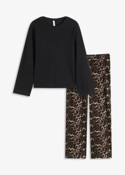 bonprix Wäsche·Nachtwäsche|Nachtwäsche|Pyjama mit Rippshirt und weiter Hose leo bedruckt