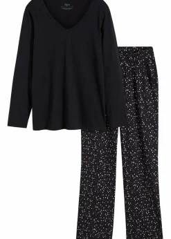 bonprix Wäsche·Nachtwäsche|Nachtwäsche|Pyjama mit schimmerndem Druck schwarz gepunktet