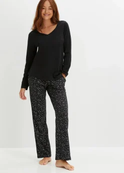 bonprix Wäsche·Nachtwäsche|Nachtwäsche|Pyjama mit schimmerndem Druck schwarz gepunktet