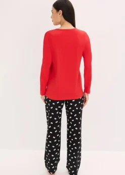 bonprix Wäsche·Nachtwäsche|Nachhaltigere Materialien|Pyjama mit Schlafmaske salsarot/schwarz bedruckt