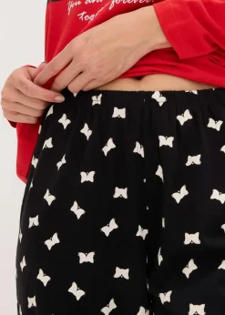 bonprix Wäsche·Nachtwäsche|Nachhaltigere Materialien|Pyjama mit Schlafmaske salsarot/schwarz bedruckt