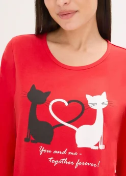 bonprix Wäsche·Nachtwäsche|Nachhaltigere Materialien|Pyjama mit Schlafmaske salsarot/schwarz bedruckt