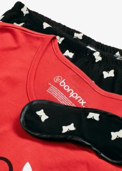bonprix Wäsche·Nachtwäsche|Nachhaltigere Materialien|Pyjama mit Schlafmaske salsarot/schwarz bedruckt