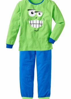 bonprix Jungen·Nachtwäsche|Pyjama mit weicher Baumwolle (2-tlg. Set) knallgrün bedruckt/azurblau