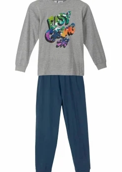 bonprix Jungen·Nachtwäsche|Pyjama mit weicher Bio-Baumwolle (2-tlg. Set) hellgrau meliert/dunkelblau