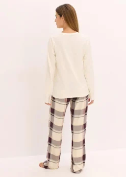 bonprix Wäsche·Nachtwäsche|Nachtwäsche|Pyjama mit weicher Webhose und Geschenktasche naturbeige/holunderbeere kariert