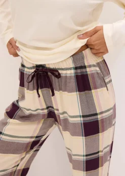 bonprix Wäsche·Nachtwäsche|Nachtwäsche|Pyjama mit weicher Webhose und Geschenktasche naturbeige/holunderbeere kariert