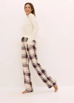 bonprix Wäsche·Nachtwäsche|Nachtwäsche|Pyjama mit weicher Webhose und Geschenktasche naturbeige/holunderbeere kariert