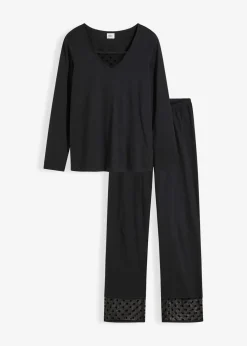 bonprix Wäsche·Basics|Wäsche·Nachtwäsche|Pyjama mit zartem Mesh schwarz