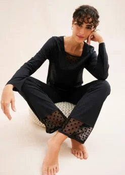 bonprix Wäsche·Basics|Wäsche·Nachtwäsche|Pyjama mit zartem Mesh schwarz