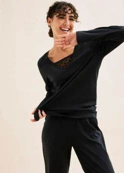 bonprix Wäsche·Basics|Wäsche·Nachtwäsche|Pyjama mit zartem Mesh schwarz