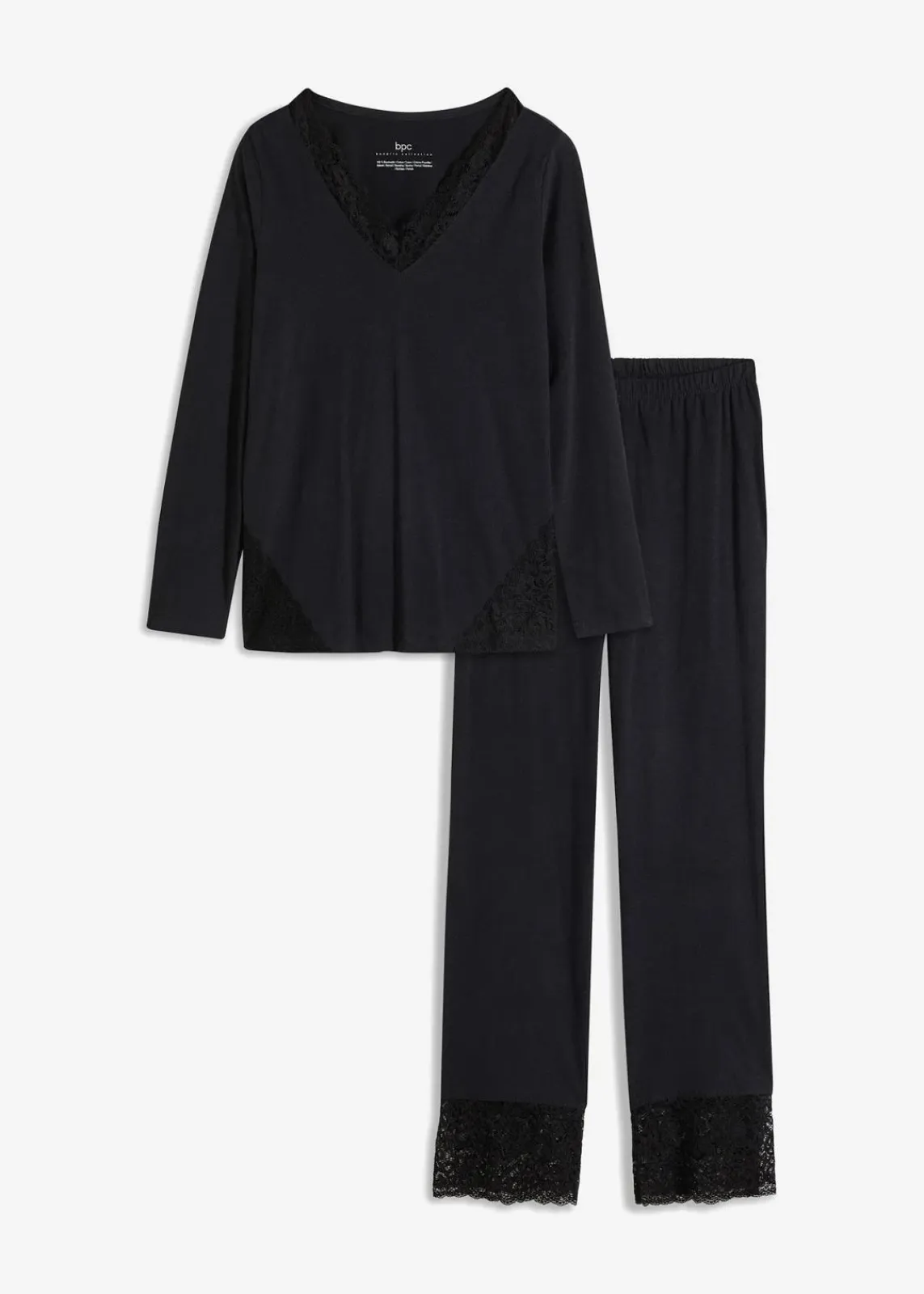 bonprix Wäsche·Nachtwäsche|Nachtwäsche|Pyjama mit zarter Spitze schwarz