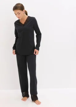 bonprix Wäsche·Nachtwäsche|Nachtwäsche|Pyjama mit zarter Spitze schwarz