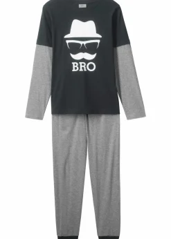 bonprix Jungen·Nachtwäsche|Pyjama (2-tlg.) hellgrau meliert/schwarz