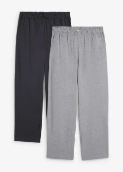 bonprix Pyjamas|Große Größen|Pyjamahosen aus Jersey (2er Pack) nachtblau + grau meliert