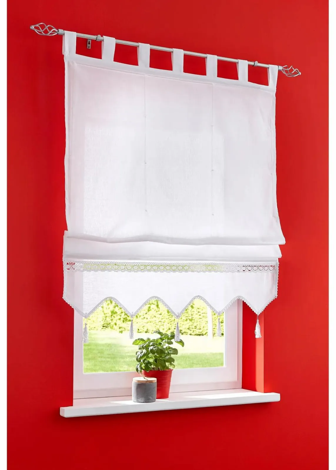 bonprix Raffrollos|Raffrollo mit Häkelkante weiß