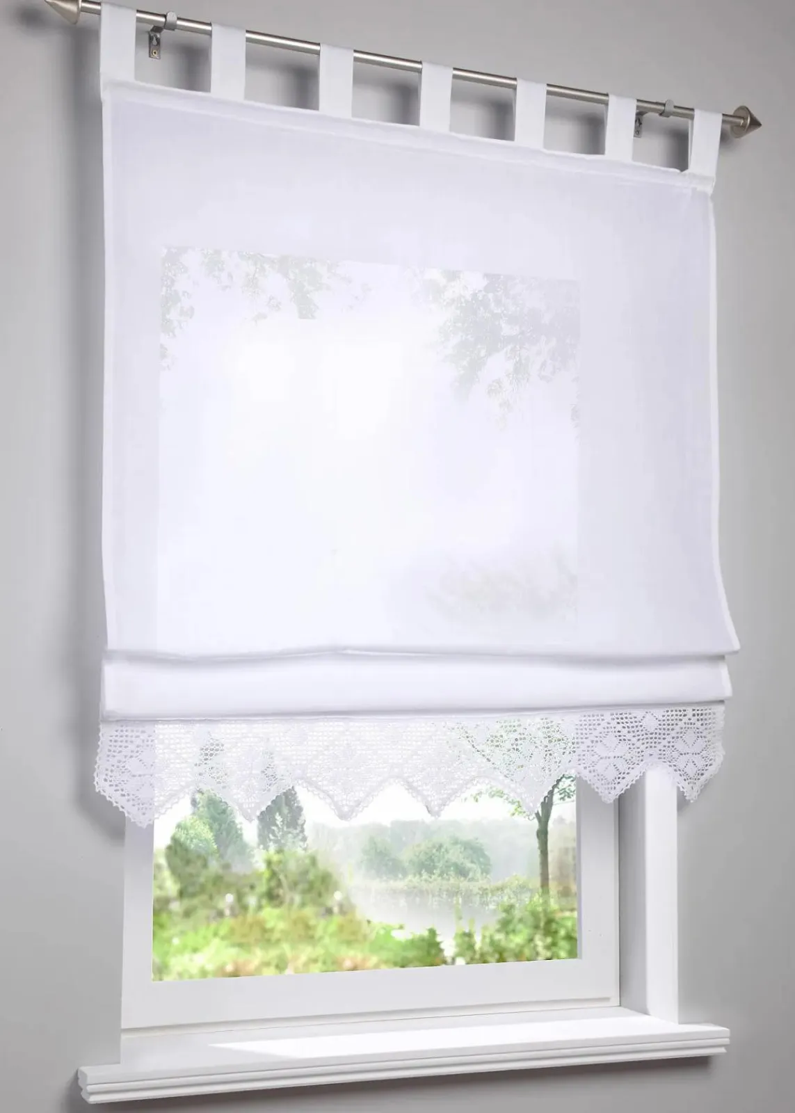 bonprix Raffrollos|Raffrollo mit Häkelkante weiß