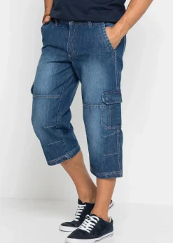 bonprix Jeans|Große Größen|Regular Fit 3/4 Stretch-Cargojeans, Straight blau denim