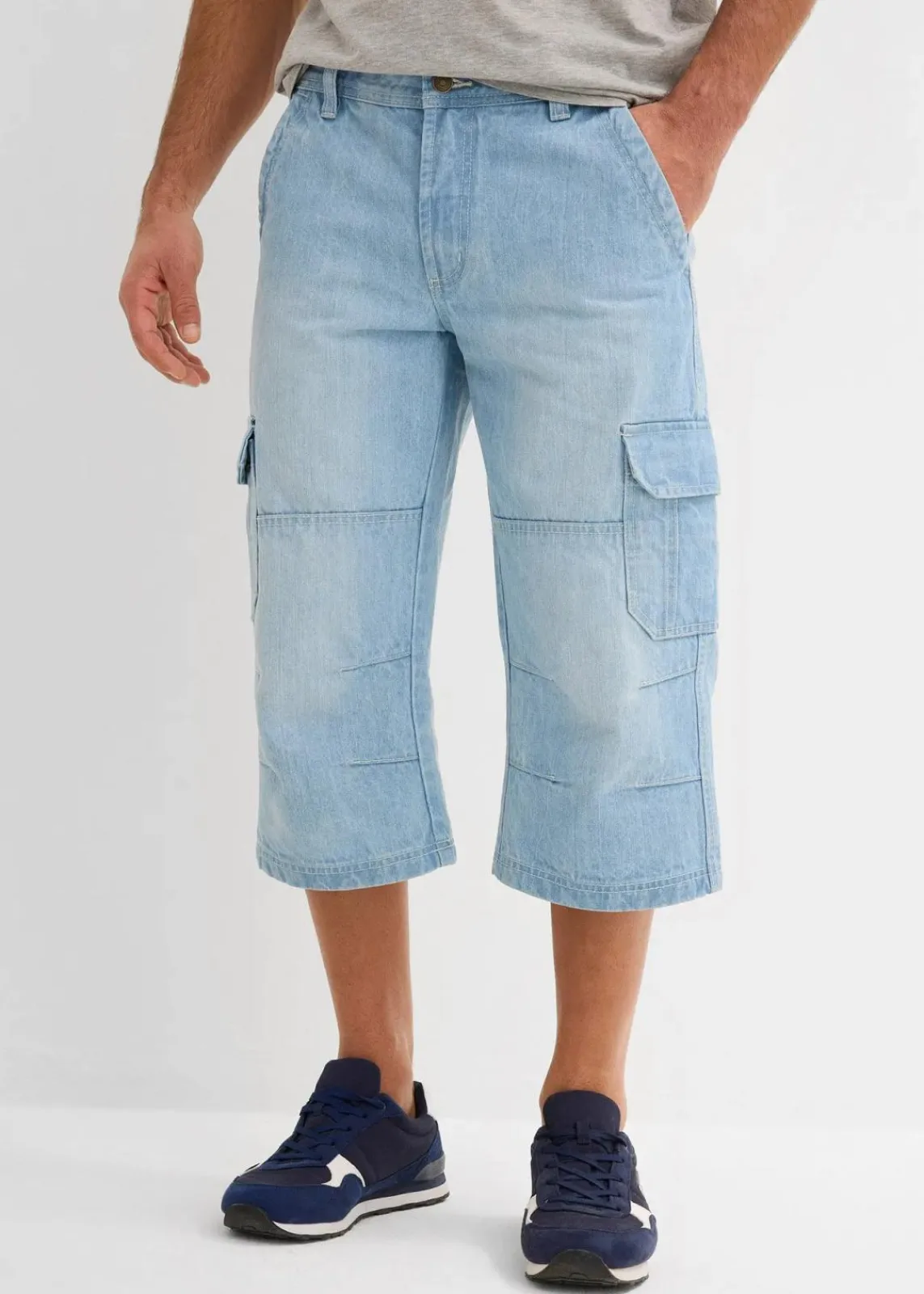 bonprix Jeans|Große Größen|Regular Fit 3/4 Stretch-Cargojeans, Straight eisblau denim