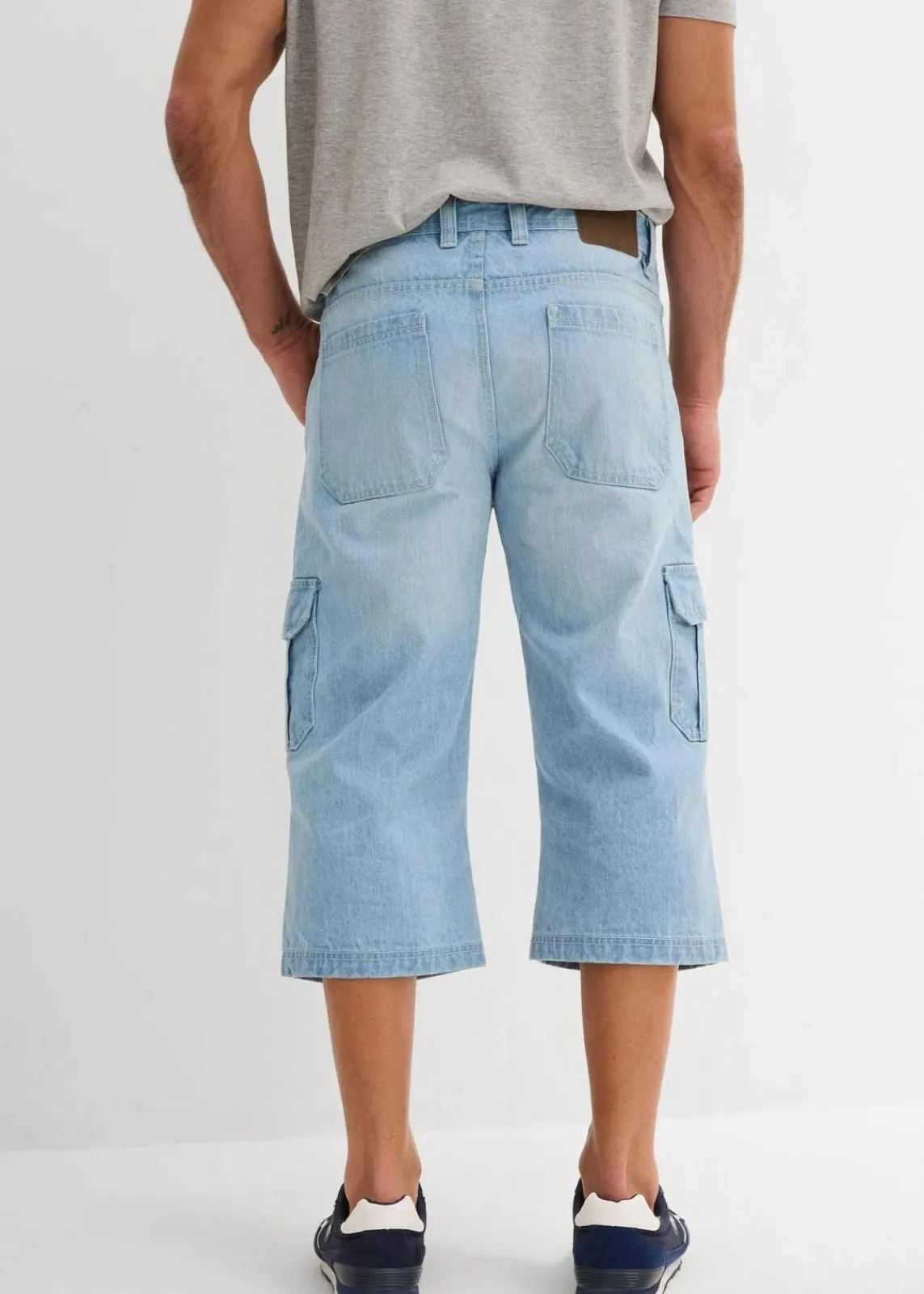 bonprix Jeans|Große Größen|Regular Fit 3/4 Stretch-Cargojeans, Straight eisblau denim