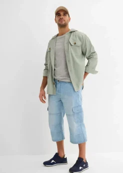 bonprix Jeans|Große Größen|Regular Fit 3/4 Stretch-Cargojeans, Straight eisblau denim