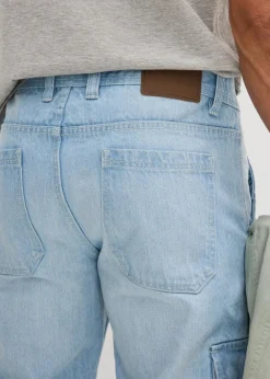 bonprix Jeans|Große Größen|Regular Fit 3/4 Stretch-Cargojeans, Straight eisblau denim