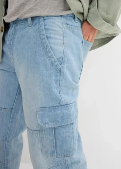 bonprix Jeans|Große Größen|Regular Fit 3/4 Stretch-Cargojeans, Straight eisblau denim