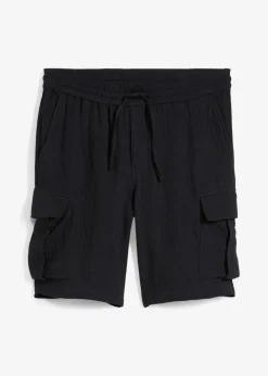 bonprix Hosen|Shorts|Regular Fit Bermuda aus luftigem Musselin schwarz