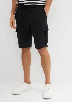 bonprix Hosen|Shorts|Regular Fit Bermuda aus luftigem Musselin schwarz