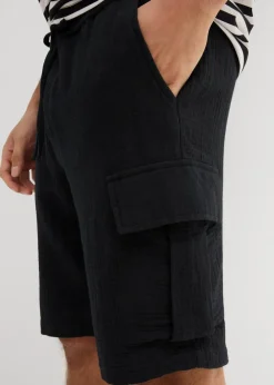 bonprix Hosen|Shorts|Regular Fit Bermuda aus luftigem Musselin schwarz