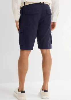 bonprix Hosen|Basics|Regular Fit Cargo-Bermuda mit Gürtel aus luftigem Leinen-Mix dunkelblau