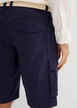 bonprix Hosen|Basics|Regular Fit Cargo-Bermuda mit Gürtel aus luftigem Leinen-Mix dunkelblau