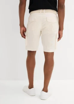 bonprix Große Größen|Shorts|Regular Fit Cargo-Bermuda mit Gürtel aus luftigem Leinen-Mix naturbeige